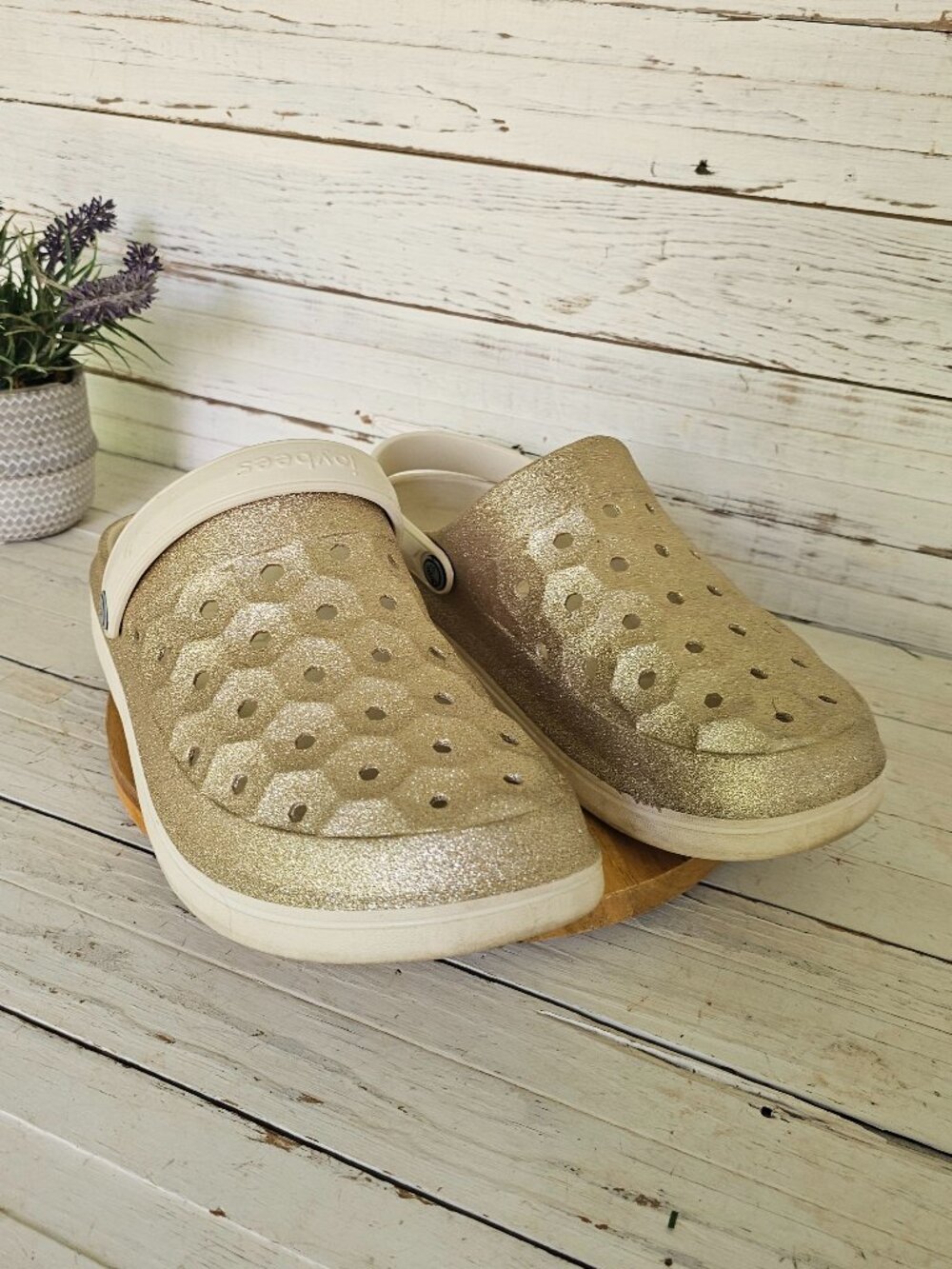 Joybees Gold Glitter Sparkly Clogs Slip On Shoes Wmn Sz 10 Men 8